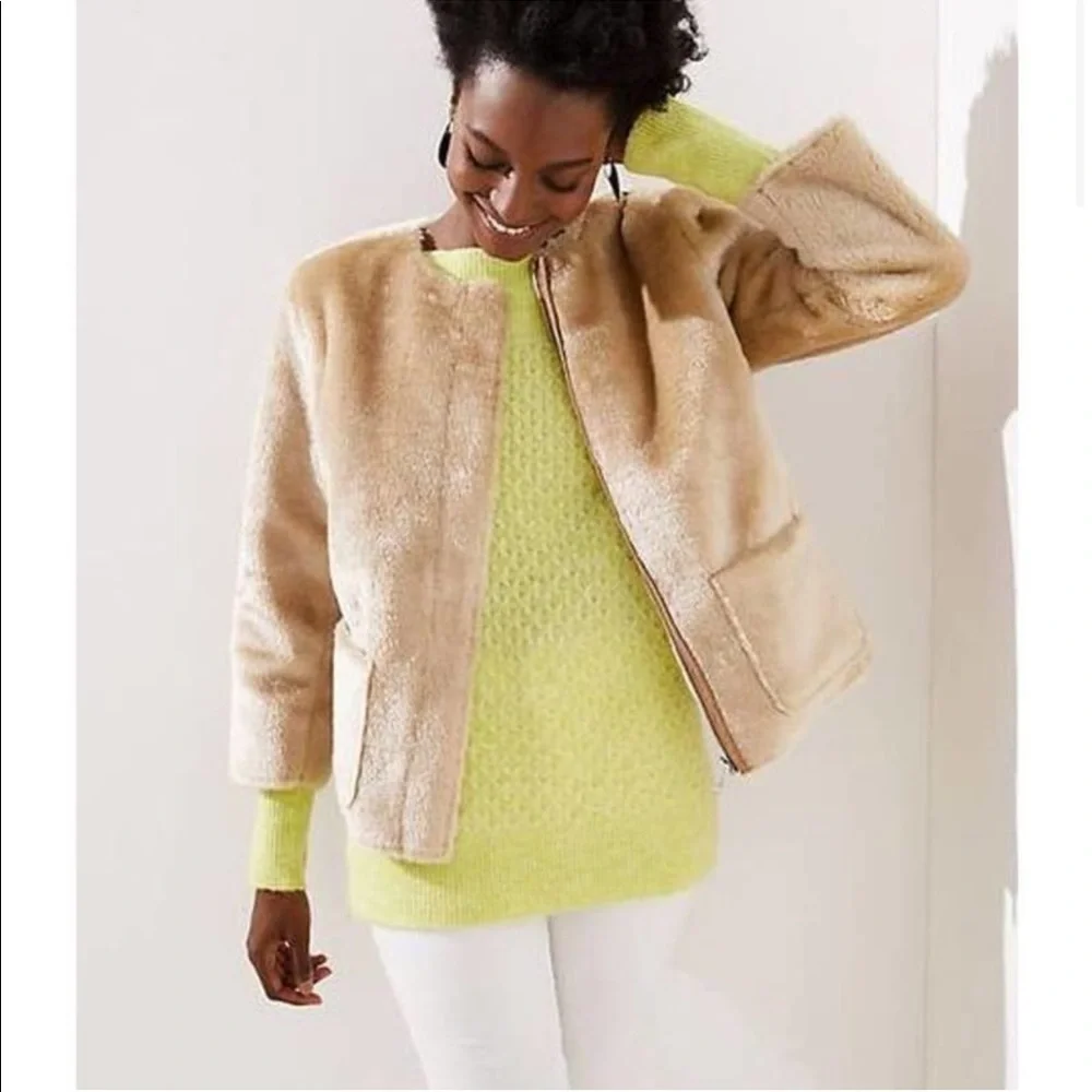 NWT LOFT Faux Fur Suede Jacket Coat Size Small - Picture 1 of 13